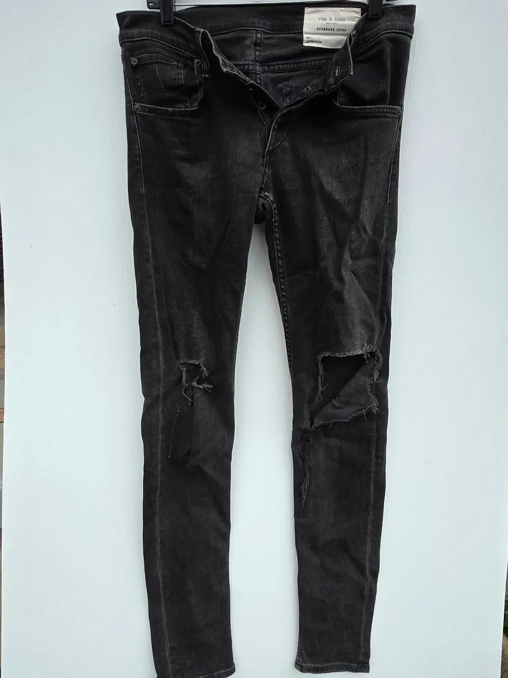 Rag & Bone Standard Issue Fit 1 Extra Slim Jeans Men's 31 Black Distressed